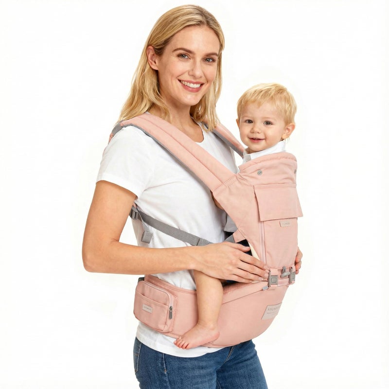 YIYUNBEBE Baby Carrier Newborn to Toddler Baby Carriers with Seat Infant Baby Holder Backpack Baby Carriers Front and Back for Carrying and Hiking (Pink) - Image 1
